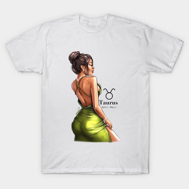 Taurus Girl Zodiac Drawing T-Shirt by AllessyArt 